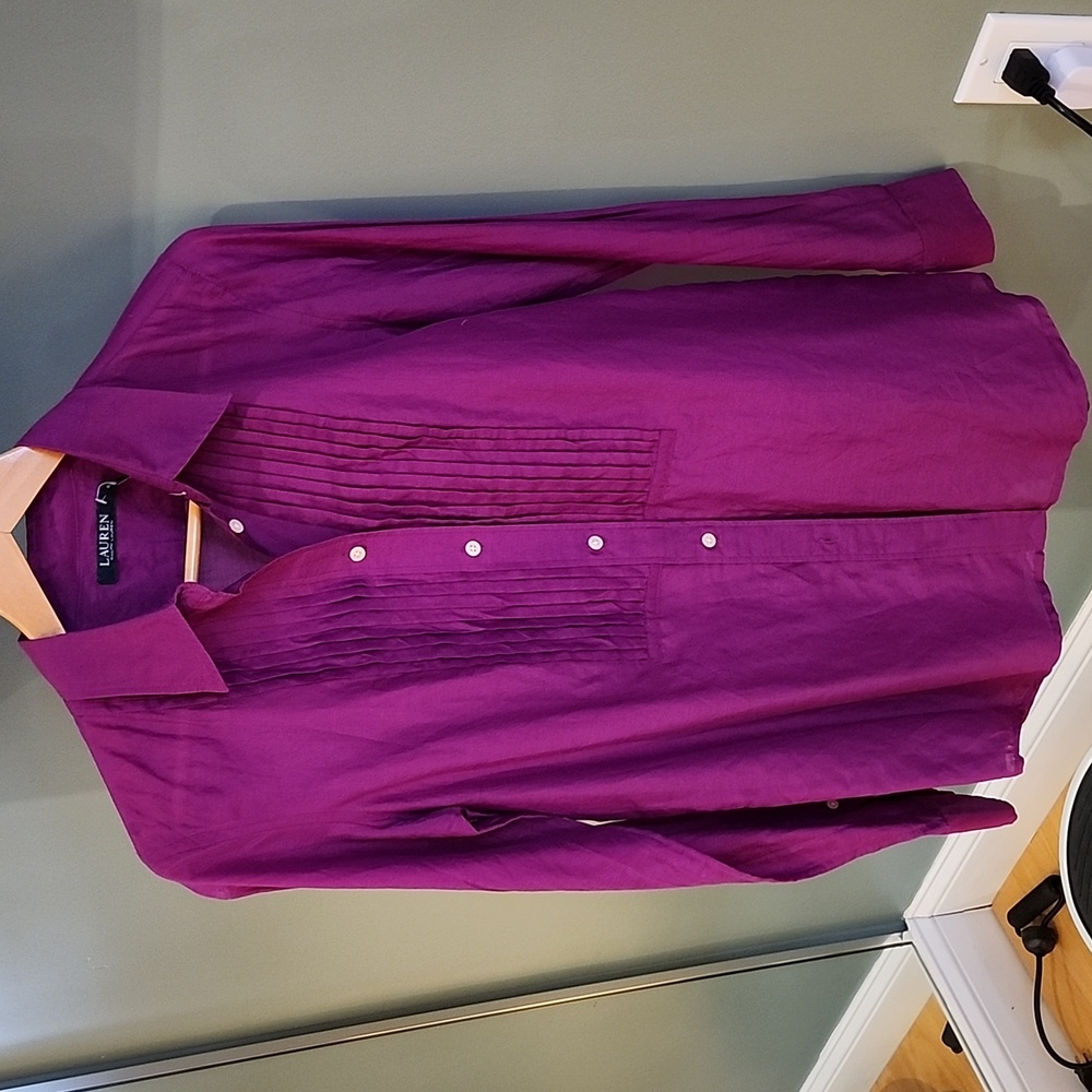 NEW Ralph Lauren blouse Button shirt purple lightweight cotton silk blend